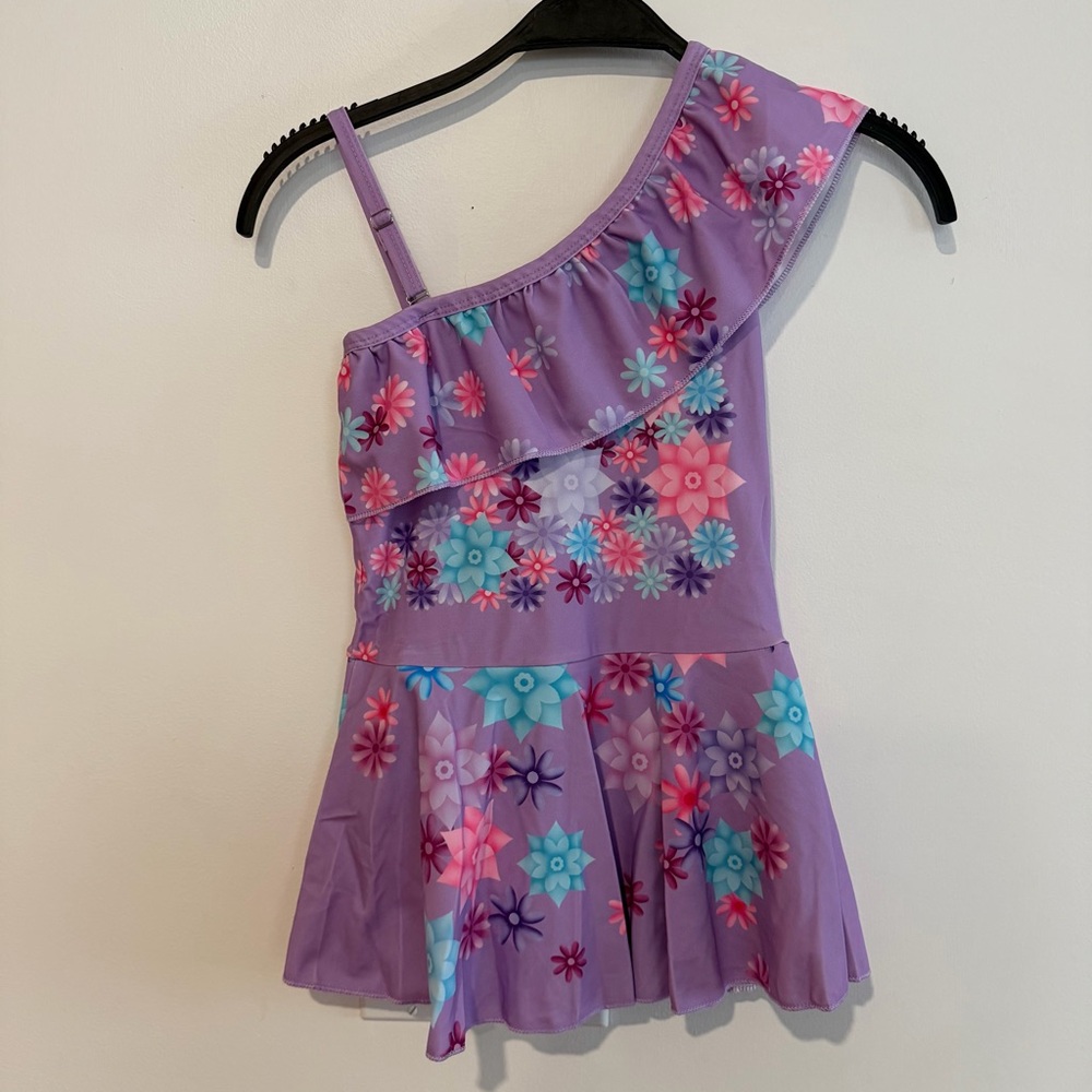 NWT Kids One-Shoulder Floral Swim One-Piece - Purple Size 140